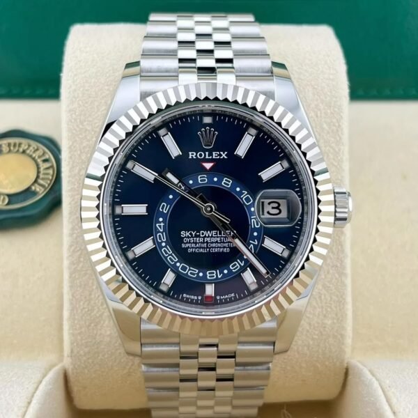2023 Rolex Sky-Dweller 42mm 336934-0006 Oystersteel Blue Dial with Fluted White Gold Bezel & Jubilee Bracelet